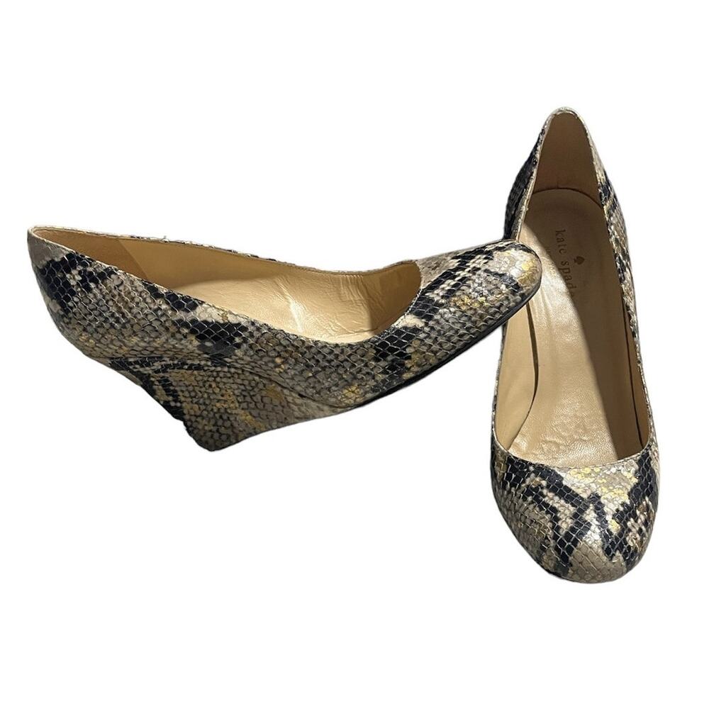 Kate Spade New York Wedge Heels Snake Skin Womens Size 7 B Italy Reptile Leather
